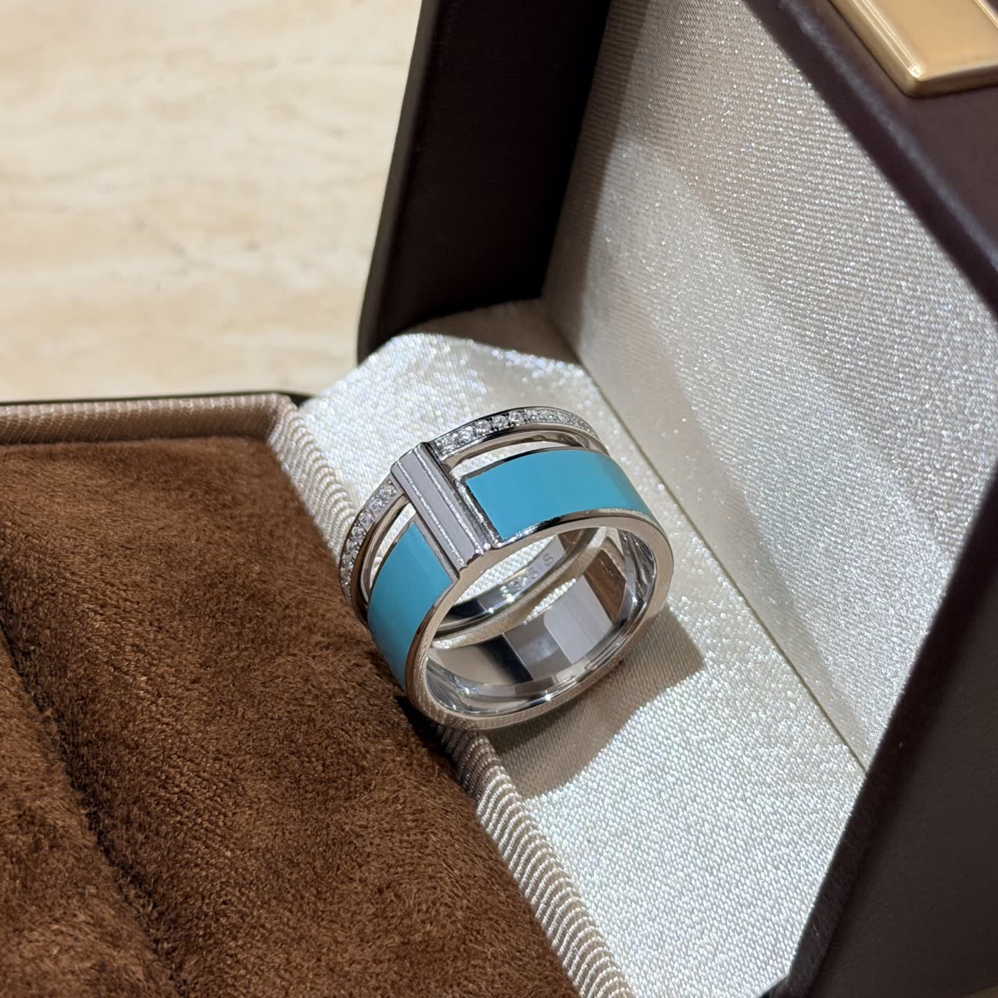 Tiffany & Co. Blue Enamel Ring with Diamonds